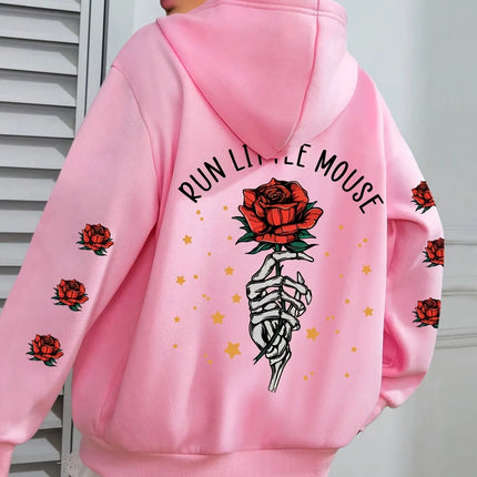 Fashion Y2k Rose Print Hoodies Women 90s Streetwear Casual Hoodies Harajuku Sweatshirts Tops Hoodie Autumn Winter Hoody