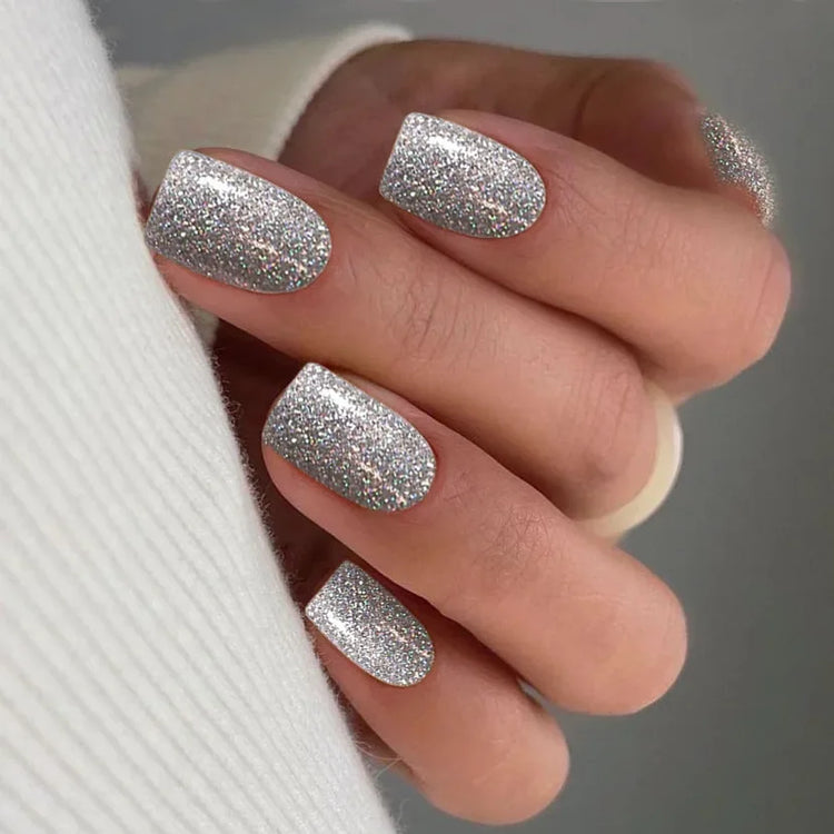 24Pcs Simple Square Head Fake Nail with nude design White Gradient French Press on False Nails Short Full Cover Nail Tips
