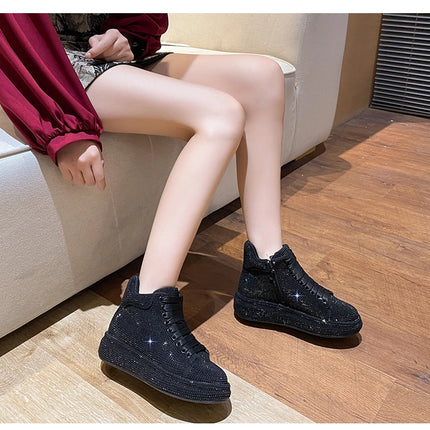 Designer Platform Sneakers Full Diamond Luxury Shoes Versatile Flat Bottom High-top Casual Skateboard Shoes Zapatos De Mujer