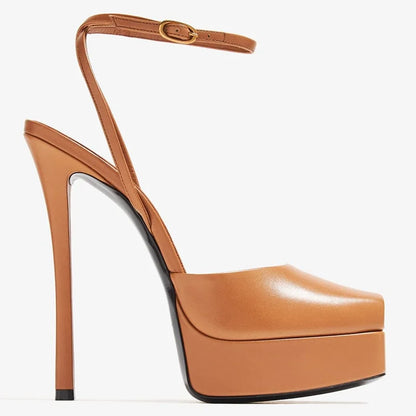 Platform Peep Toe Satin Slingback Pumps Sexy Square Toe Thin Heel Ankle Strap New Arrivals Fashion Women Modern Shoes