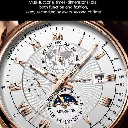 Orologio da uomo di lusso cronografo impermeabile modello fasi lunari orologio da polso da uomo luminoso in pelle orologi al quarzo da uomo orologio Casual platinumshop