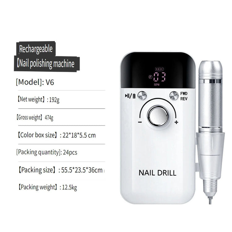 Wireless Portable Rechargeable Electric Nail Polishing Machine New Cordless Nail Surface Polisher Gel Nail Remover Professional Home Salon Manicure Pedicure Care Tool For DIY Nail Art Design