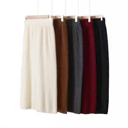 Autumn Winter Knitted Woolen High Waist Slim Fit Half-length Skirt Women's Mid-length Wrap Bodycon Skirt Elegant Commute Style PlatiNum
