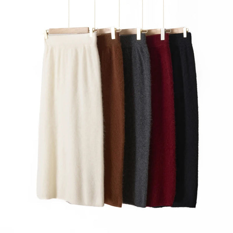 Autumn Winter Knitted Woolen High Waist Slim Fit Half-length Skirt Women's Mid-length Wrap Bodycon Skirt Elegant Commute Style PlatiNum
