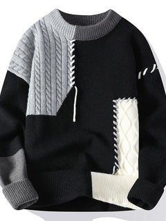 Autumn Winter Warm Mens Knitted Sweaters Fashion Patchwork O Neck Knit Pullovers Korean Streetwear Pullover Casual Mens Clothing