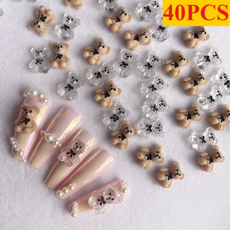 10-40Pcs Nail Art Bear Shaped Nail Charms Cute Nail Art Decorations Jewelry Rhinestone Accessories Manicure Diy Nails Art Tools