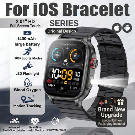 2026New Smart Watch Fitness Clock Men 2.01" AMOLED Screen 1400mAh 130+ Days Battery Life Flashlight Call Waterproof Smartwatches