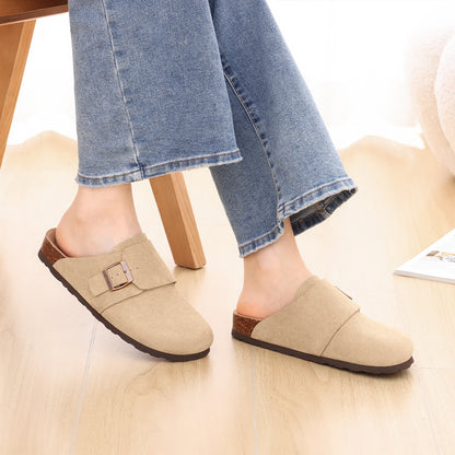 Eyriphy New Women Open Toe Leopard Slides With Adjustable Buckle Classic Flat Sandals Casual Cork Footbed Women's Slippers