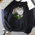 Cute Watermelon Cat Silly Cat Meme Printed Hoodies 90s Casual Sweatshirts Graphic Y2k Hooded Women's Gothic Streetwear Clothes