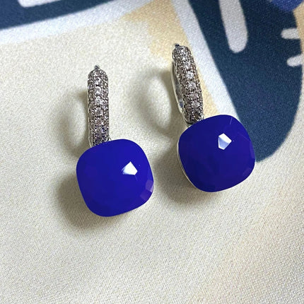Classic Candy Color Earrings Inlay Transparent Zircon 27Colors Crystal Earrings Platinum Plated Fashion Jewelry For Women PlatiNum