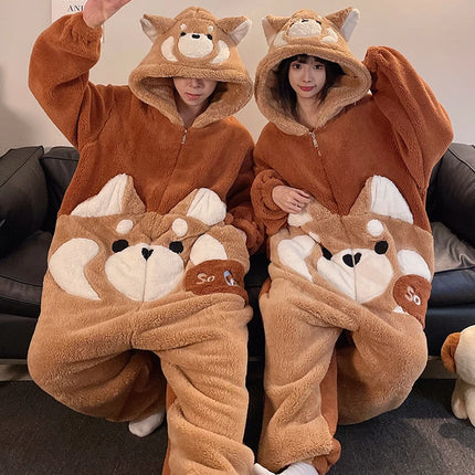 DAIMELU cartoon pajamas men's winter coral fleece flannel thickened warm male loungewear suit sleepwear one set girl nightwear