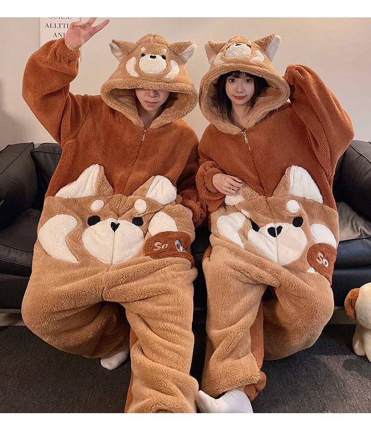 DAIMELU cartoon pajamas men's winter coral fleece flannel thickened warm male loungewear suit sleepwear one set girl nightwear