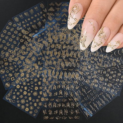 1pcs Gilded Hollow Flower Leaves Nail Art Stickers French Lines Bohemian Tassels 3D Nail Decals Rose Pattern Manicure Decoration
