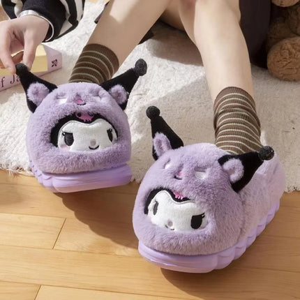 Anime Winter Plush Slippers Kuromi Hello Kitty Cinnamoroll Sanrioed Kawaii Cartoon Cute Indoor Thicken Warm Home Slippers