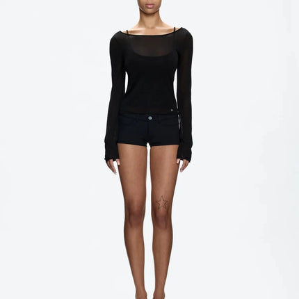 Tank Summer Women's Black Ultra-Short Shorts, Low-Waist Tight-Fitting Hot Pants, Suitable for All Kinds of Basic Styles with Camisoles and Short Sleeves PlatiNum