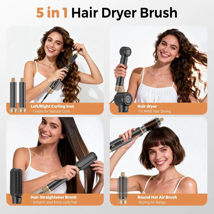 5 in 1 Blow Dryer Brush, Upgrade Hair Dryer Brush Air Curling Wrap Styler, Ionic Round Brush Blow Dryer for Women, Hot Air Brush Hair Styling Tools