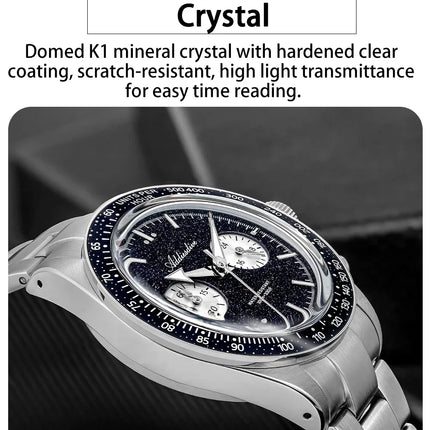ADDIESDIVE Luxury Mens Watch New AD2558 VK64 Quartz Chronograph Stainless Steel Blue Sandstone Dial Luminous 100M Waterproof