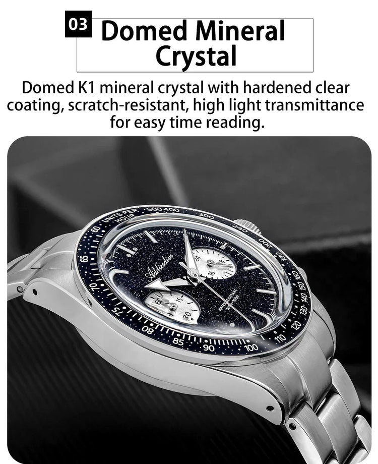 ADDIESDIVE Luxury Mens Watch New AD2558 VK64 Quartz Chronograph Stainless Steel Blue Sandstone Dial Luminous 100M Waterproof