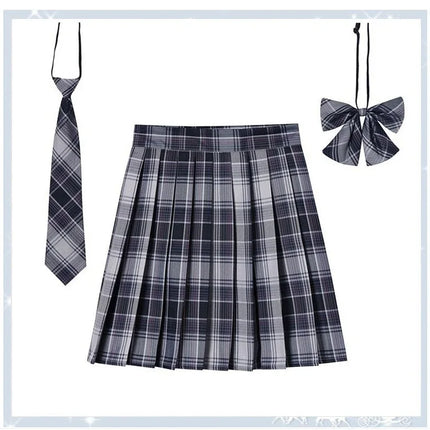 Damen Plissierter Schottenrock mit Fliege XS-5XL Harajuku Preppy Japanische Schuluniformen Mini Rock Sommer Jupe Kawaii für Mädchen