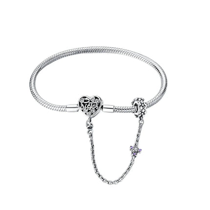 Nuovo Bracciale Originale in Argento 925 con Quadrifoglio Portafortuna e Catena a Serpente, Adatto per Gioielli Fai-da-Te da Donna PlatiNum