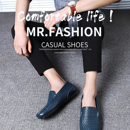 Mocassini da Uomo Estivi 2026 in Vera Pelle di Lusso, Scarpe Casual Traspiranti con Intaglio, Slip-on da Guida