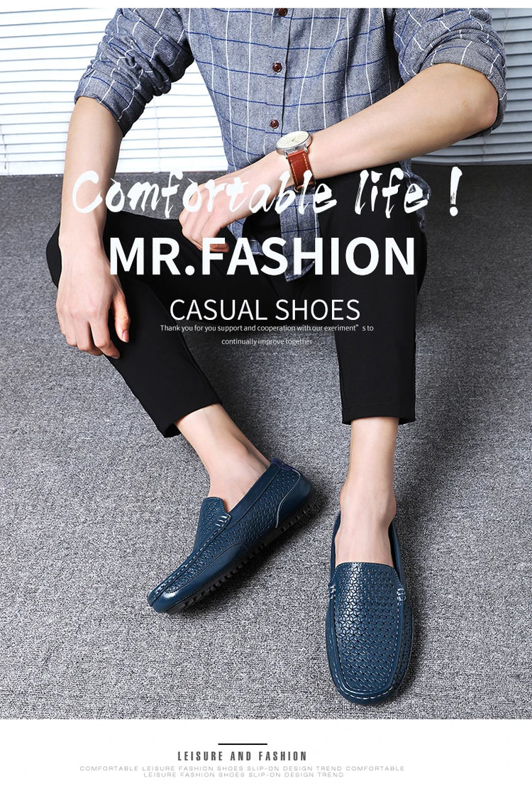 Mocassini da Uomo Estivi 2026 in Vera Pelle di Lusso, Scarpe Casual Traspiranti con Intaglio, Slip-on da Guida