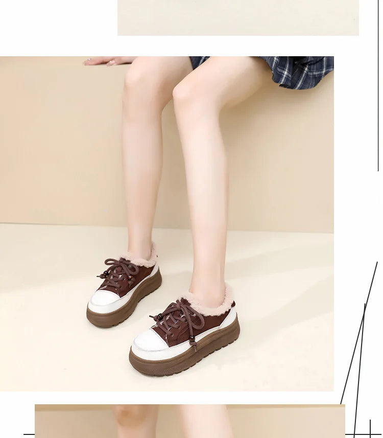 ZXRYXGS 2025 Top Layer Cowhide Women's Winter Sneakers Warm Shoes Platform Increase Shoes Casual Sneakers Snow Shoes Large Size