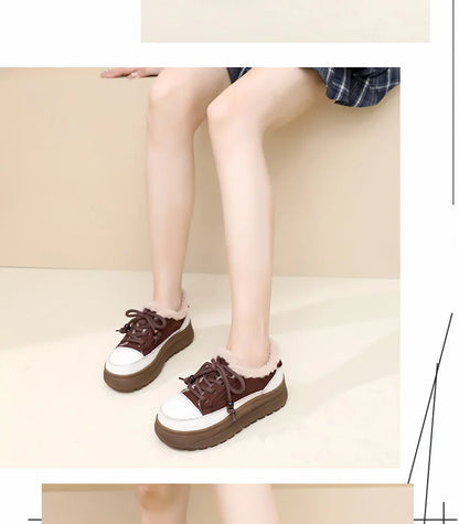 ZXRYXGS 2025 Top Layer Cowhide Women's Winter Sneakers Warm Shoes Platform Increase Shoes Casual Sneakers Snow Shoes Large Size