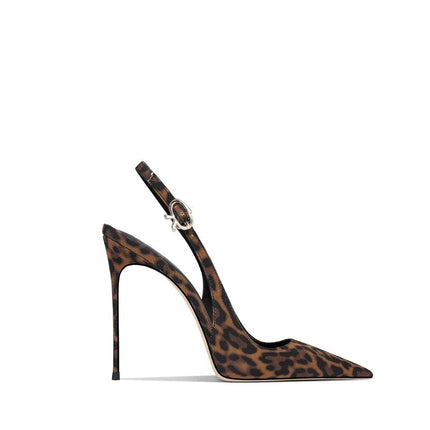 2025 Spring New Leopard Pattern Pointed French Luxury Small Comfortable Thin Heel Versatile High Heel Sandals for Women PlatiNum