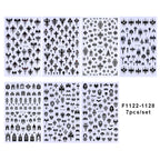 7/8pcs 3D Gothic Black Halloween Nail Stickers Cool Design Alphabet Letter Lace Castle Skull Y2K Manicure Decoration Accessories
