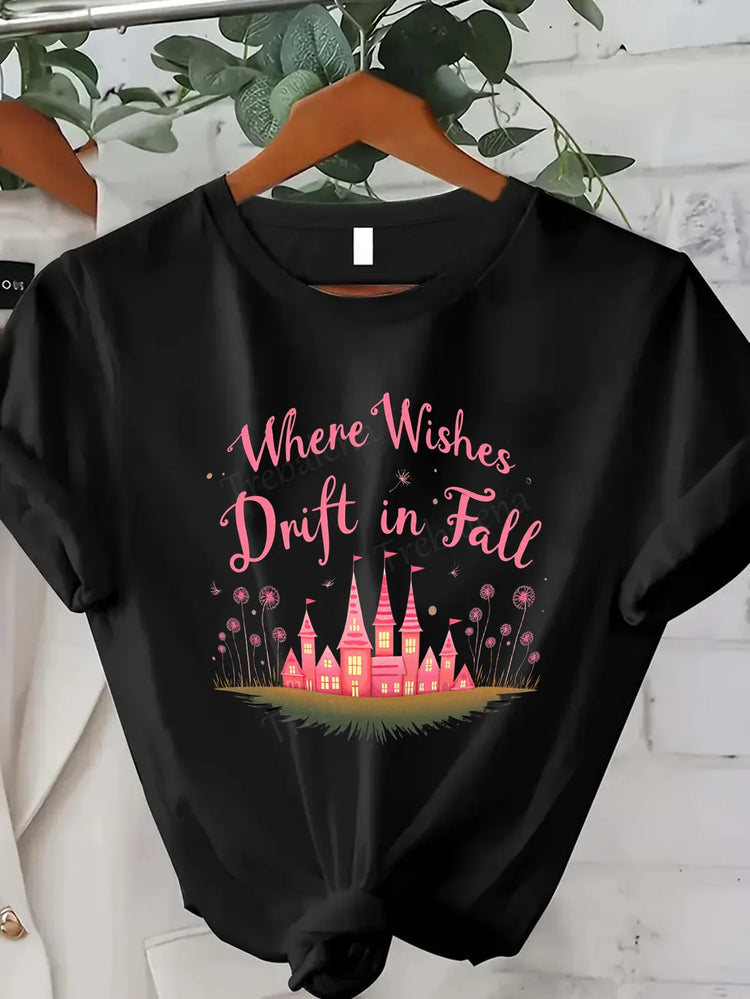 Comoda maglietta con stampa da donna Breathe in the Autumn Air T-shirt floreale da donna, stile stagione autunnale