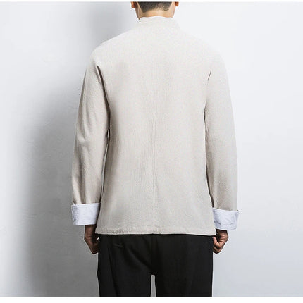 Nuovo gru ricamo top abbigliamento tradizionale cinese per uomo camicie vintage in lino a mezza manica colletto Madarin solido Hanfu Kungfu