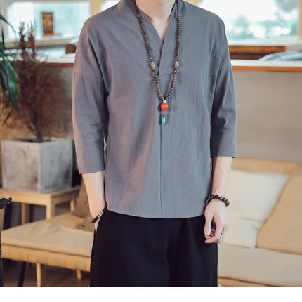 Kimono da uomo in stile giapponese corto a mezza manica in cotone traspirante camicia da uomo T-shirt giapponese estiva Yukata cardigan lavorato a maglia con piume