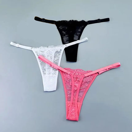 3PCS Adjustable Sexy Transparent Thong Panties Women Lace Underwear Low Waist Female T-back String Underpants