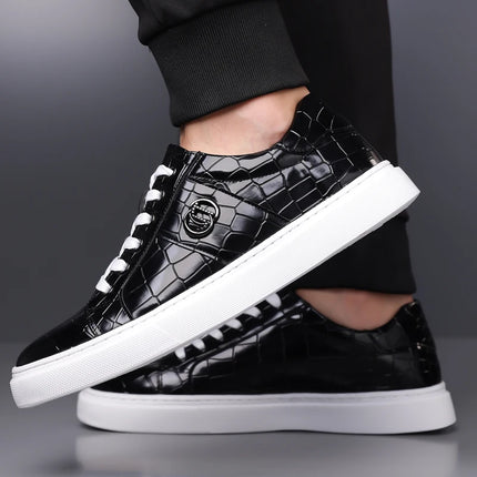 Popular crocodile pattern men's thick soled casual board shoes, trendy, breathable high-end, business plus size shoes (38-48)