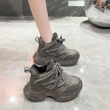 7.5cm Height Increase Autumn and Winter Thick Soled Women's Sports Shoes 2026 New Casual Walking Sneakers Ladies' Dad Shoes