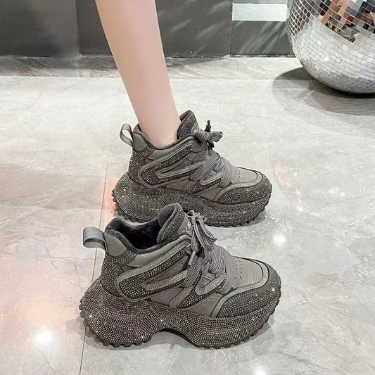 7.5cm Height Increase Autumn and Winter Thick Soled Women's Sports Shoes 2026 New Casual Walking Sneakers Ladies' Dad Shoes