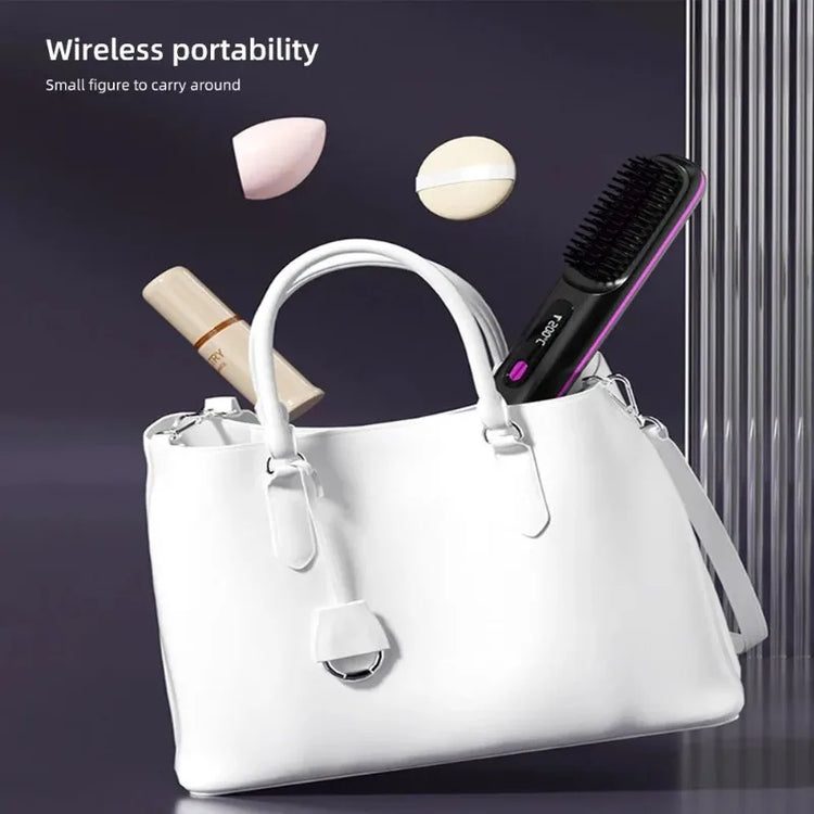 Electric Lcd USB Ceramic Heated Straight Hair Comb, Wireless Portable Negative Ion Styling Tool, Rechargeable Straightening Brush