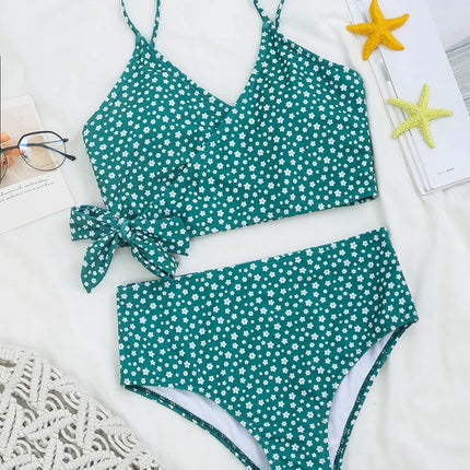 Costume da bagno bikini da donna verde a pois a vita alta brasiliano push-up con lacci e bendaggio, nuovo modello 2026, per la spiaggia PlatiNum