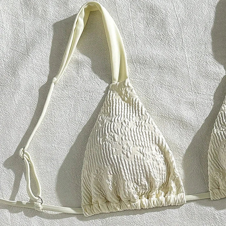 Costume da Bagno Sexy con Fiori Bianchi in Rilievo, Micro Bikini a Perizoma per Donne, Collezione 2026, Set Bikini Triangolo con Lacci platinumshop