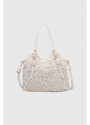 Borsa shopper da donna Alessia in pizzo floreale beige