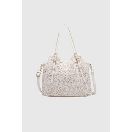 Borsa shopper da donna Alessia in pizzo floreale beige