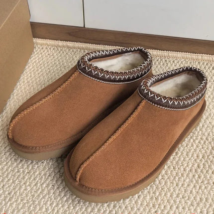 Tasman Winter Warm Wool Women's Tazz Classic Ultra Mini Platform Slippers Thick Sole Genuine Leather And Fur Snow Boots