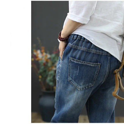 Amax luluE 2025 Moda Estate Streetwear Pantaloni in denim Donna Vintage Jeans elastici Donna Casual Allentato Ricamo Pantaloni Harem