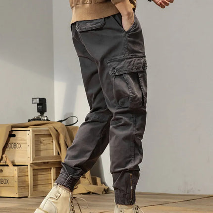 2025 New Multi-Pockets Spring Summer Cargo Pants Men Streetwear Zipper Leg Skinny Work Joggers Cotton Casual Tactical Trousers