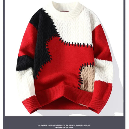 Thorn Style Spliced Knitted Sweater 2025 Fashionable High Street Autumn Winter Warm Men's Top Hip-hop Streetwear Fishing Sports