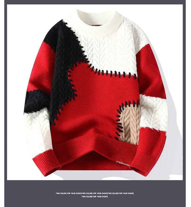 Thorn Style Spliced Knitted Sweater 2025 Fashionable High Street Autumn Winter Warm Men's Top Hip-hop Streetwear Fishing Sports