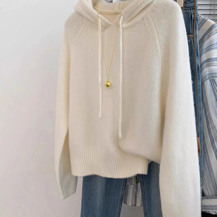 Hooded loose pullover 100%cashmere sweater  versatile solid-color wool knitted base layer for women 2025 new autumn and winter PlatiNum