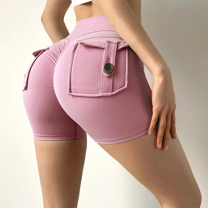 Peach Butt Fitness Shorts Women's Exercise Three-Quarter Pants Cargo Air Dry Pocket Yoga Tight Lift Summer