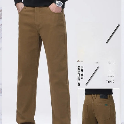 Men Straight Fit Jeans Autumn Elastic Soft Comfortable Solid Color Denim Pants Classic Fashion Casual Long Trousers Daily Wear